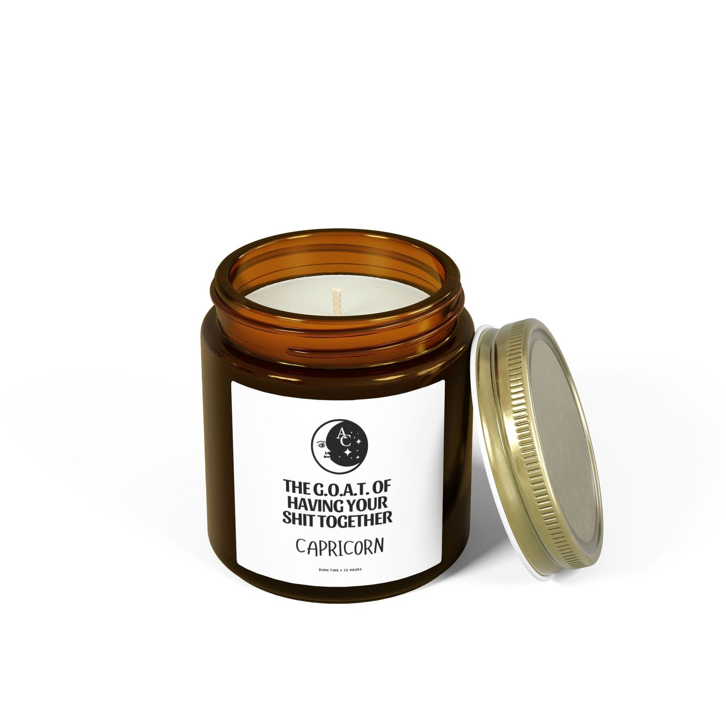 Capricorn Zodiac Sassy Candle, Smiling Crescent Moon, Funny Birthday Gift, Funny Candle, Anniversary Present, Personal Growth Candle, Protection and Healing Candle