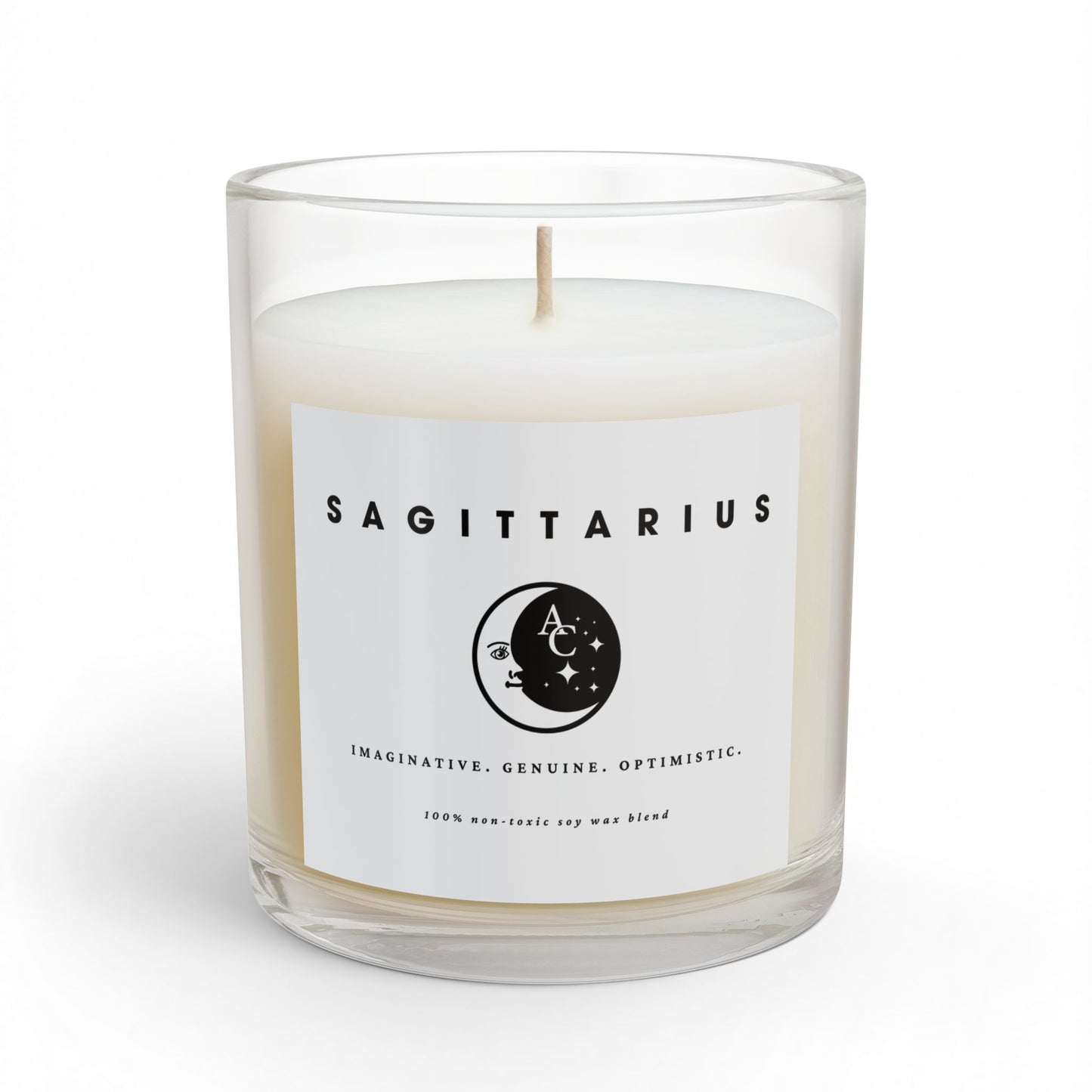 Sagittarius Zodiac Candle - Positive Traits & Smiling Crescent Moon, Birthday Gift, Anniversary Present, Personal Growth Candle, Protection and Healing Candle