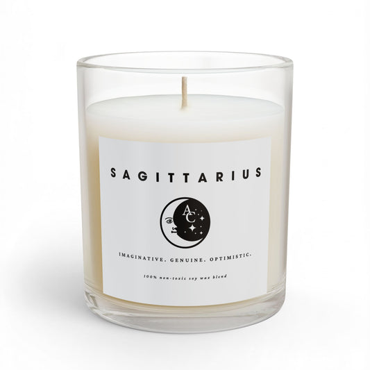 Sagittarius Zodiac Candle - Positive Traits & Smiling Crescent Moon, Birthday Gift, Anniversary Present, Personal Growth Candle, Protection and Healing Candle