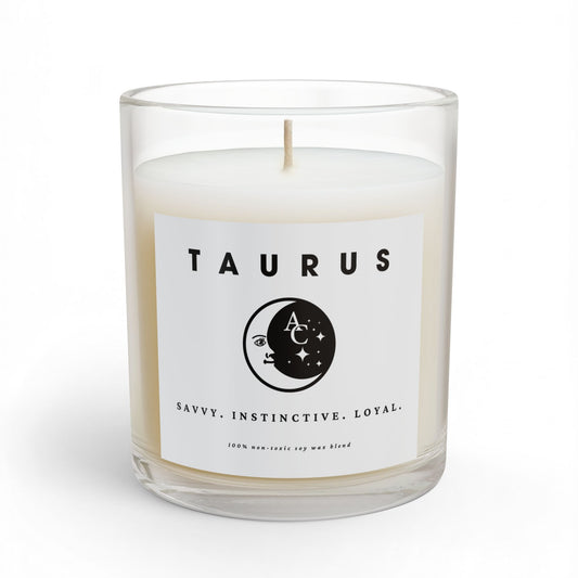 Taurus Zodiac Candle - Positive Traits & Smiling Crescent Moon, Birthday Gift, Anniversary Present, Personal Growth Candle, Protection and Healing Candle