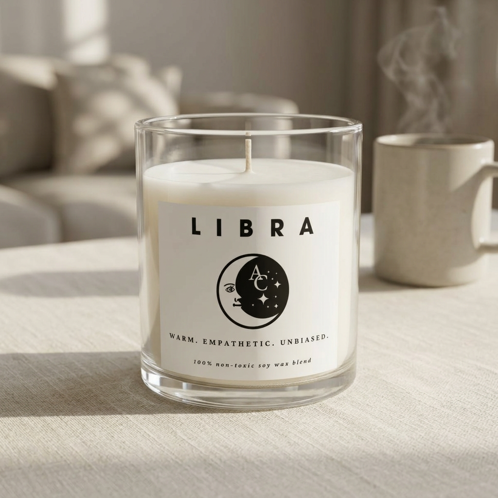 Libra Zodiac Candle - Positive Traits, Smiling Crescent Moon, Birthday Gift, Anniversary Present, Personal Growth Candle, Protection and Healing Candle