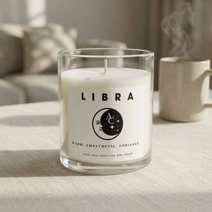 Libra Zodiac Candle - Positive Traits, Smiling Crescent Moon, Birthday Gift, Anniversary Present, Personal Growth Candle, Protection and Healing Candle