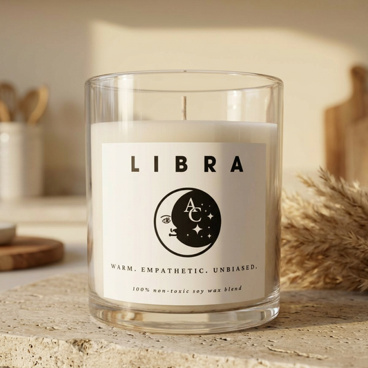 Libra Zodiac Candle - Positive Traits, Smiling Crescent Moon, Birthday Gift, Anniversary Present, Personal Growth Candle, Protection and Healing Candle