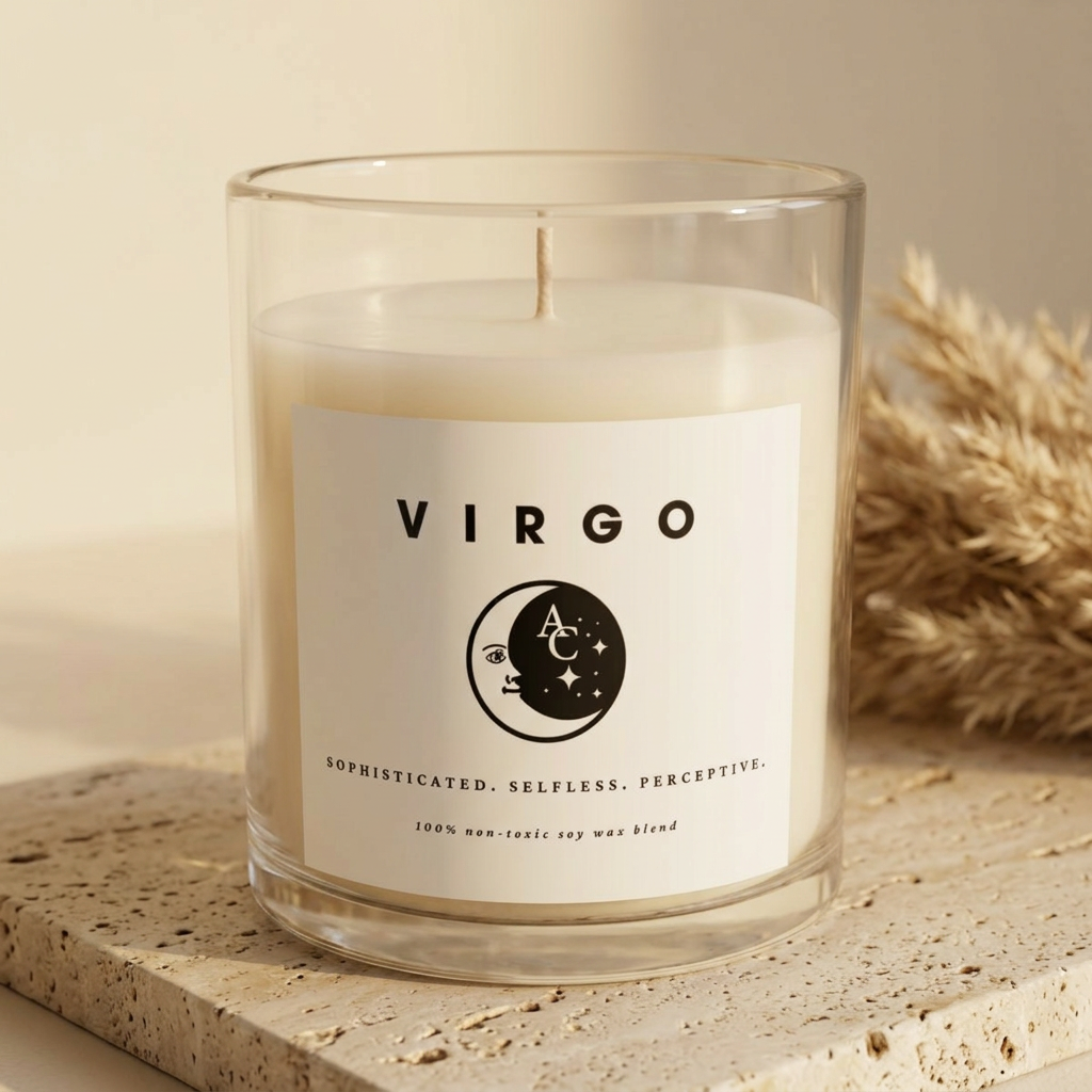 Virgo Zodiac Candle - Positive Traits & Smiling Crescent Moon, Birthday Gift, Anniversary Present, Personal Growth Candle, Protection and Healing Candle
