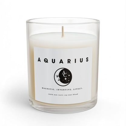 Aquarius Zodiac Candle - Positive Traits & Smiling Crescent Moon, Birthday Gift, Anniversary Present, Personal Growth Candle, Protection and Healing Candle