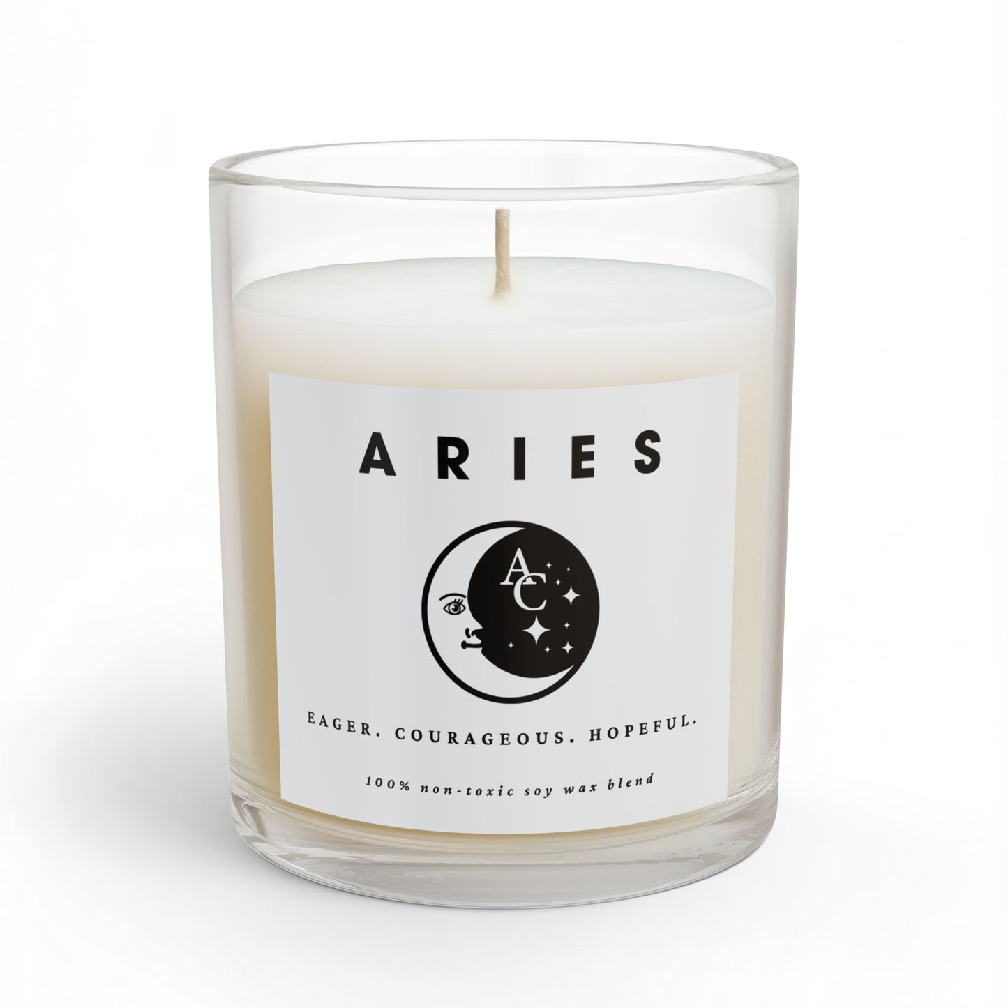 Aries Zodiac Candle - Positive Traits & Smiling Crescent Moon, Birthday Gift, Anniversary Present, Personal Growth Candle, Protection and Healing Candle