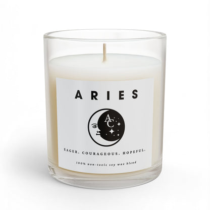 Aries Zodiac Candle - Positive Traits & Smiling Crescent Moon, Birthday Gift, Anniversary Present, Personal Growth Candle, Protection and Healing Candle